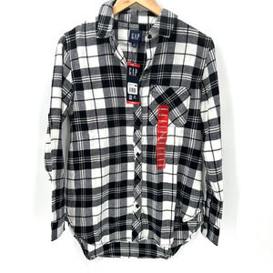 GAP Flannel Shirt Womens XS Relaxed Fit Black White Plaid NEW
